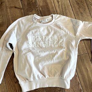 Spiritual Gangster Crew Neck Sweatshirt. Pale pink, size XS.